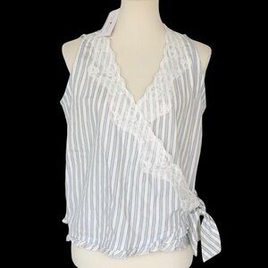 NWT Tommy Hilfiger Sleeveless Cross Tie Pajama Top Womens L Preppy Clean Girl